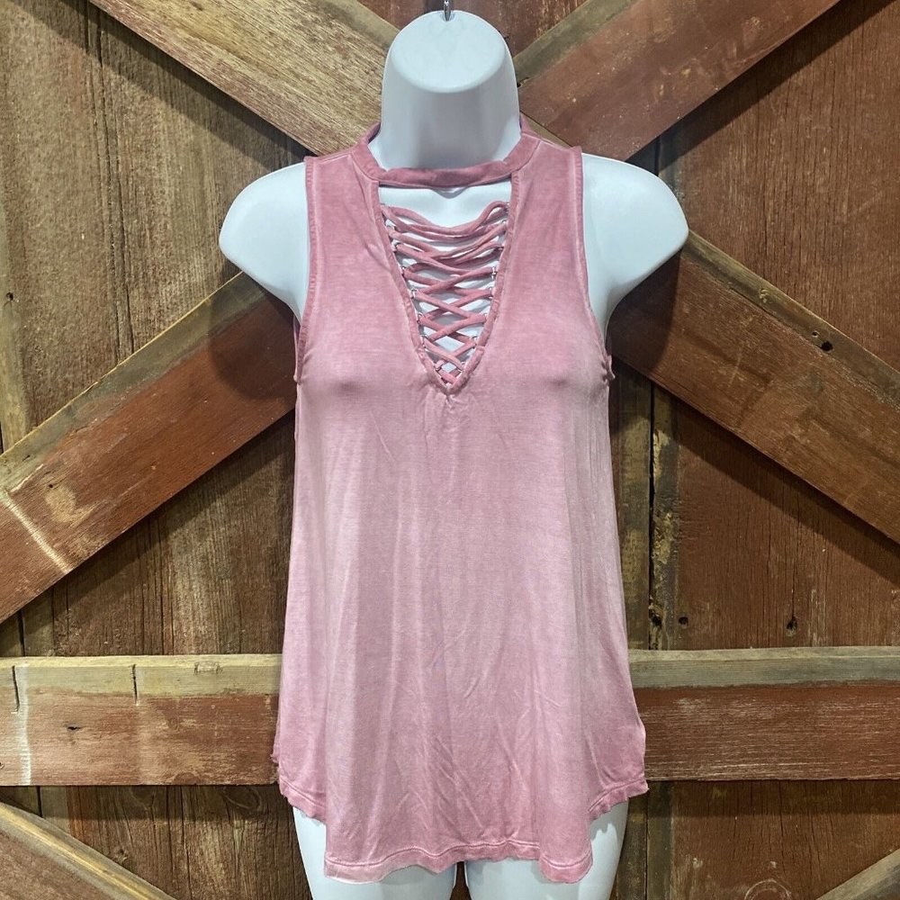 AMERICAN EAGLE Womens SIZE XXS Soft &‎ Sexy Tank Rouge Pink Open Lace Up Bust